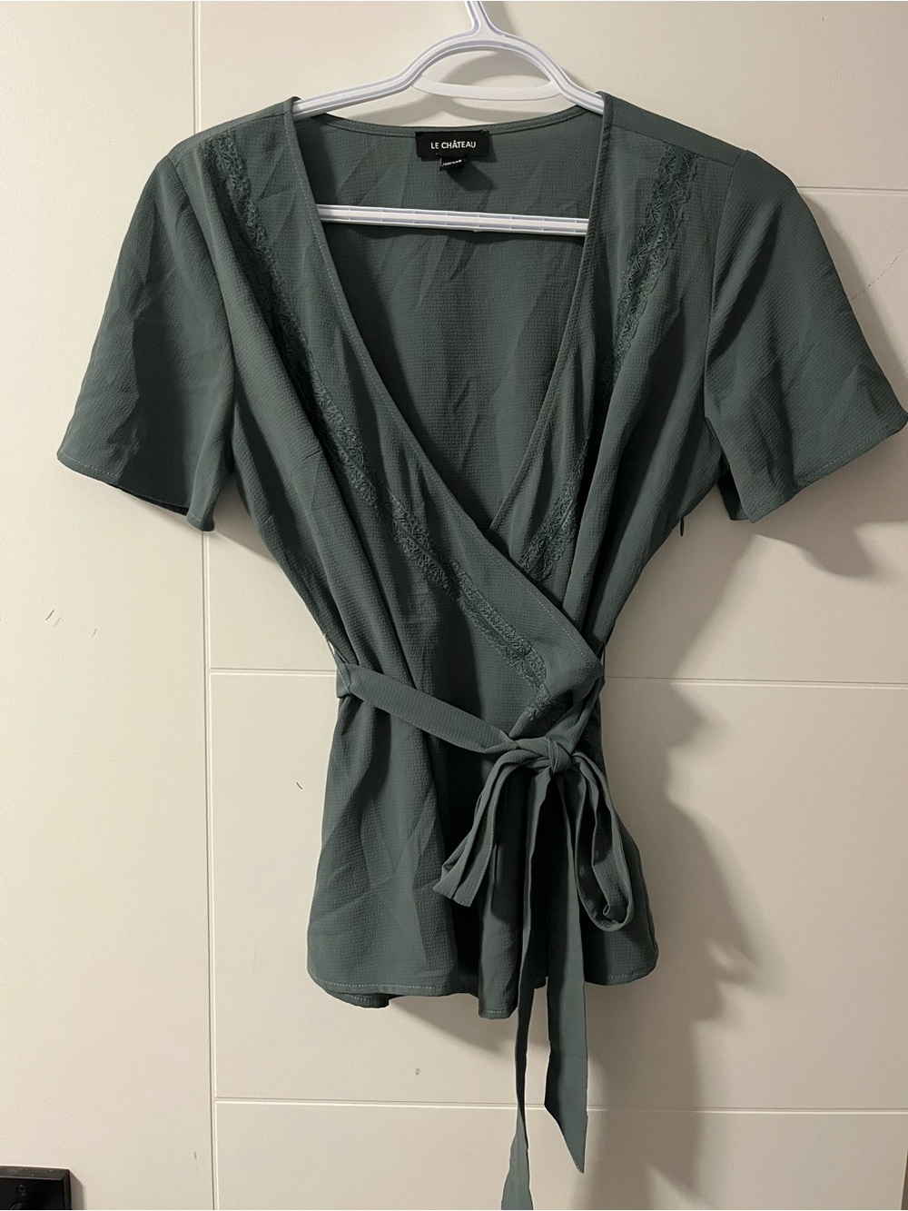 le chateau Green Wrap Tie Blouse